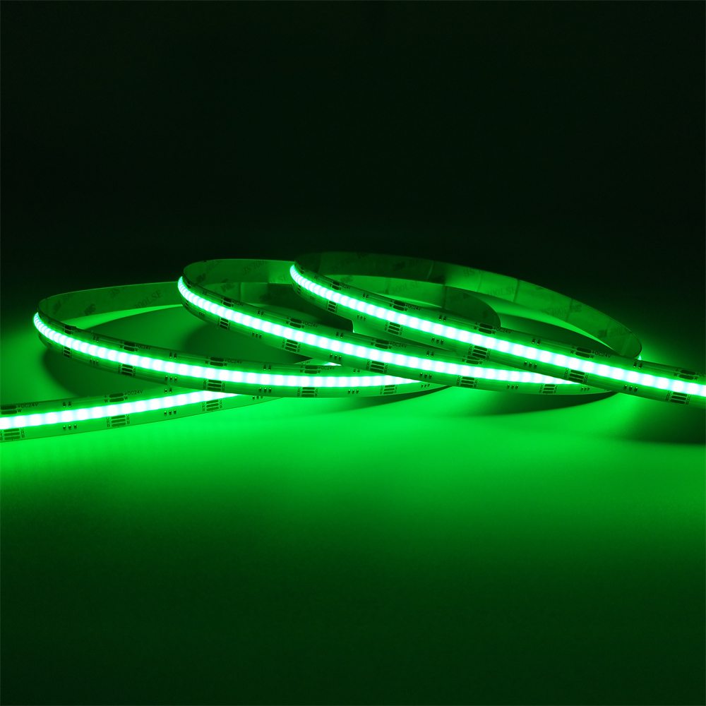 RGBW COB LED strip displaying its green light mode